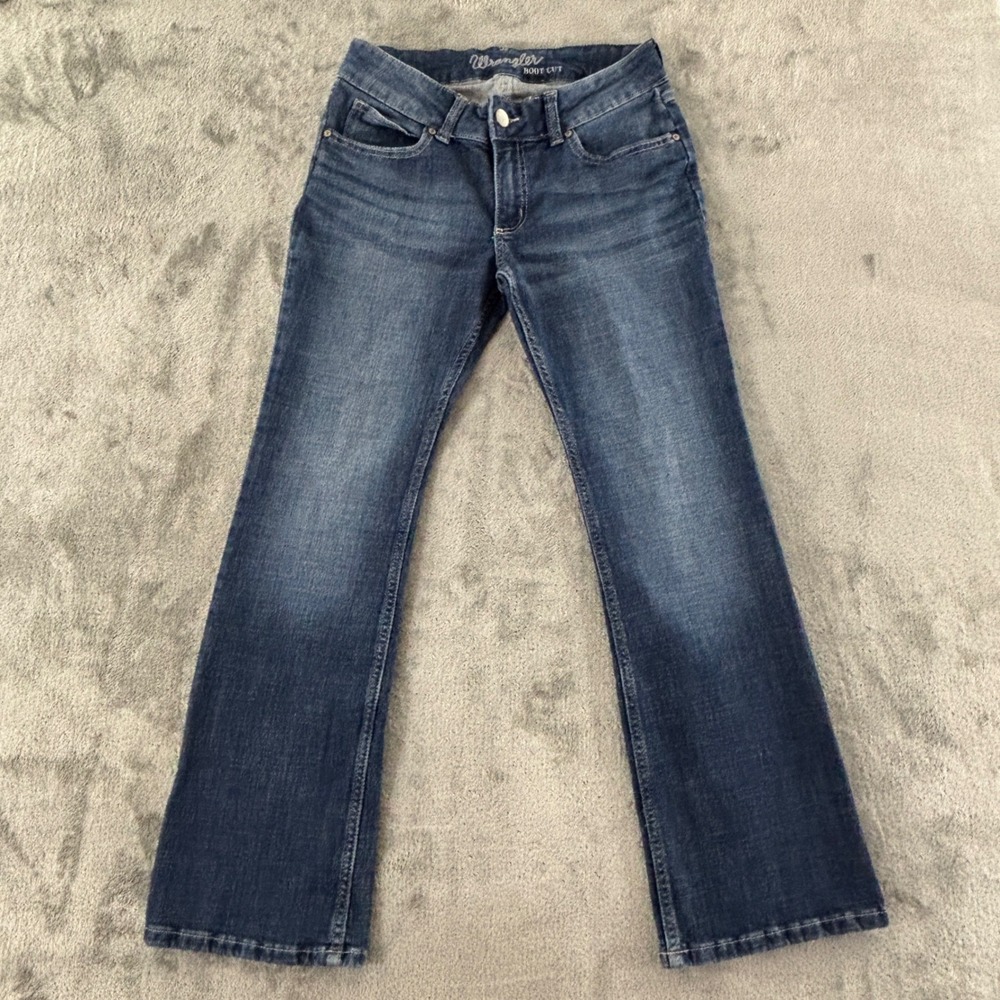 Wrangler Essential Bootcut Jeans Womens 7 Dark Wash Stretch Denim 29" Inseam